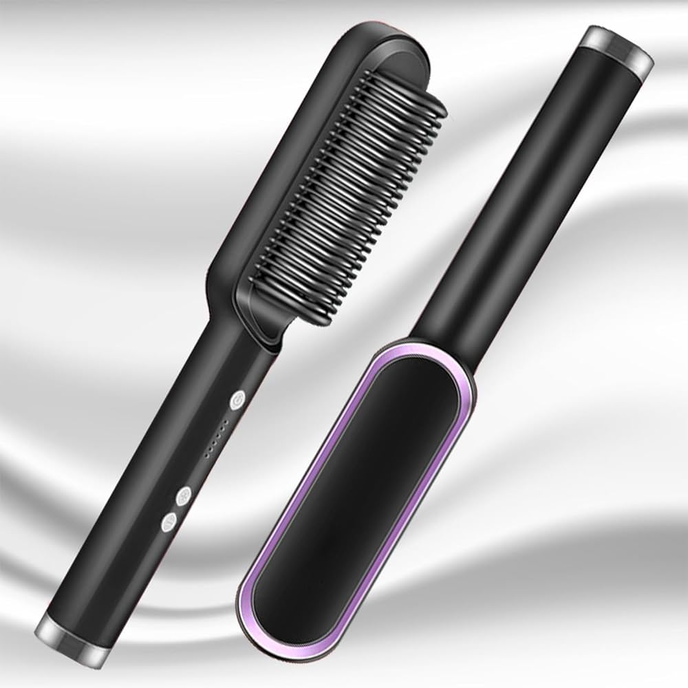 2-in-1 Electric Hair Straightener & Curler Brush for Women | Quick Heat & Temp Control