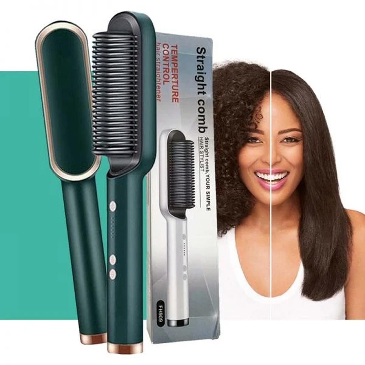 2-in-1 Electric Hair Straightener & Curler Brush for Women | Quick Heat & Temp Control