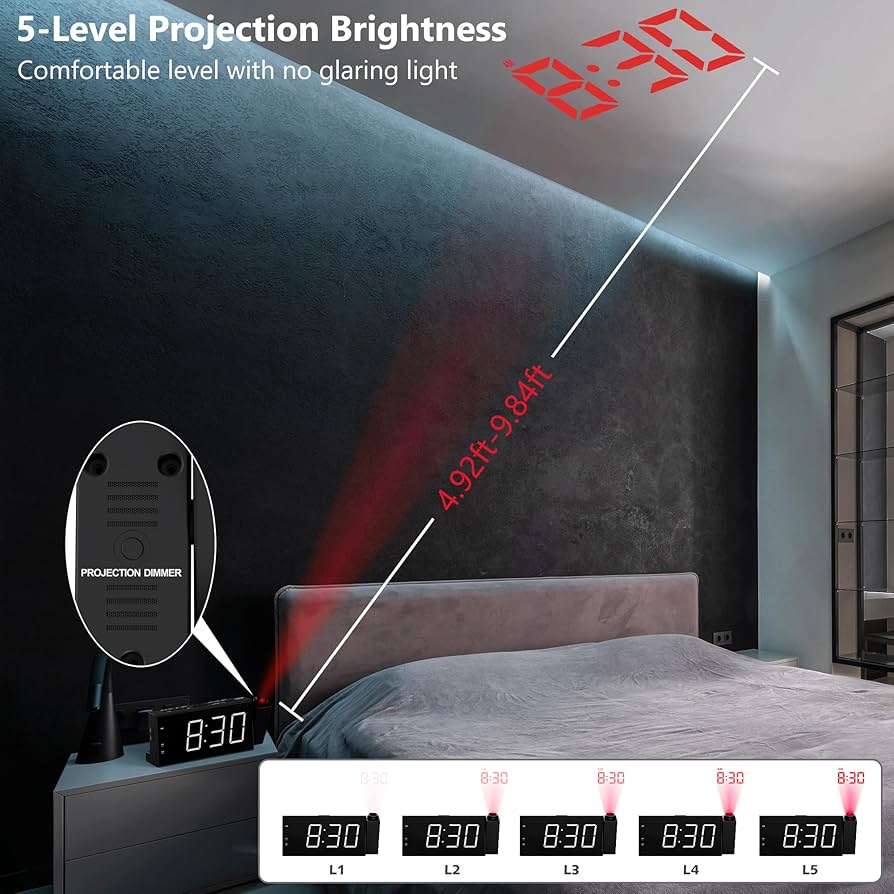 LED Projection Alarm Clock with Time & Temp Display for Home